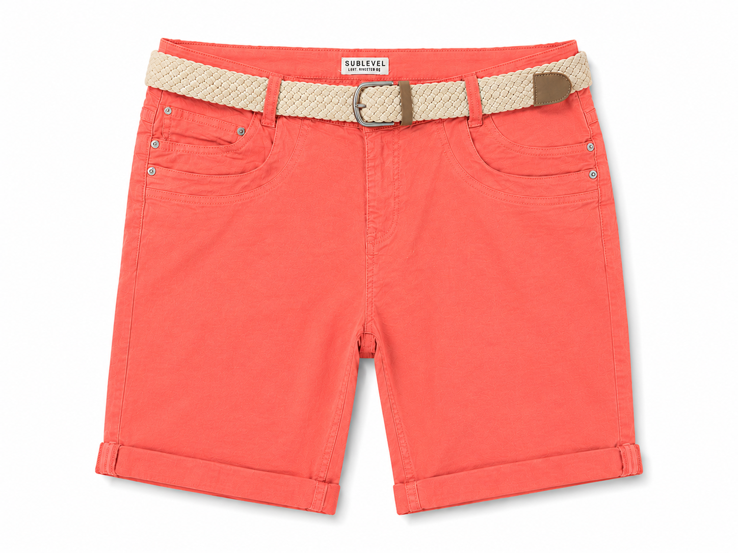 Ladies middle orange Stretch Cotton Chino Shorts with Turn Up Hem and Woven Belt