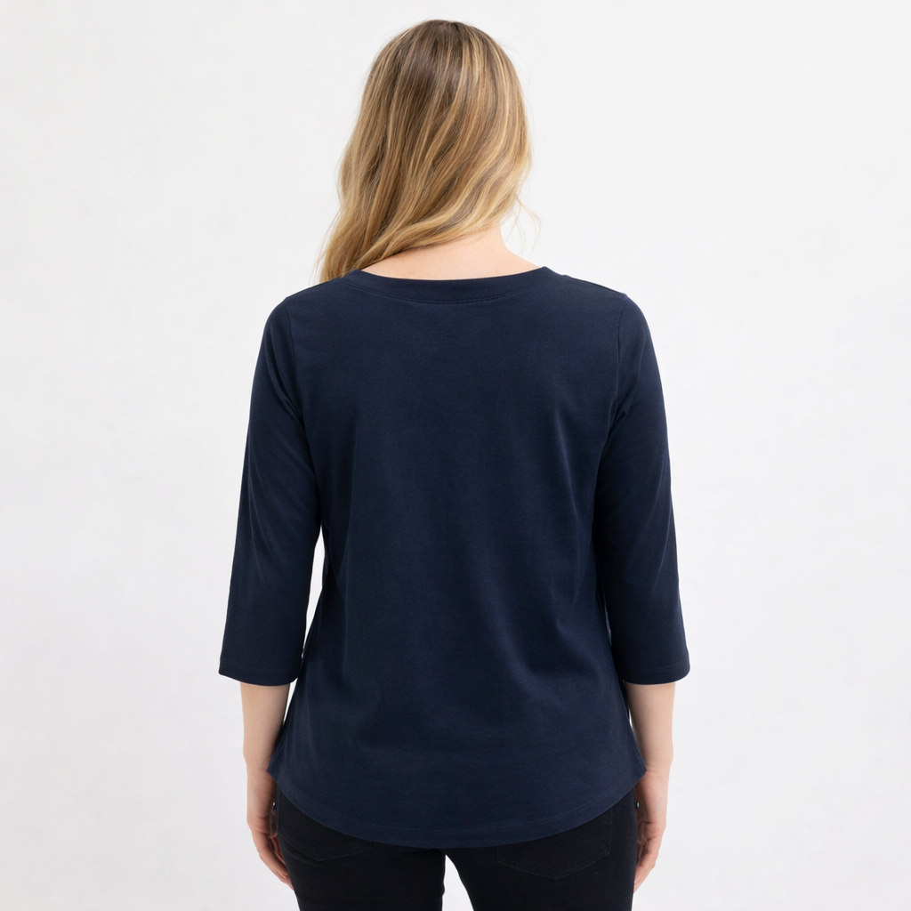 Ladies Olive Green and navy 100% cotton lace-up V-neck top with 3/4 sleeves – breathable casual blouse with eyelet detail