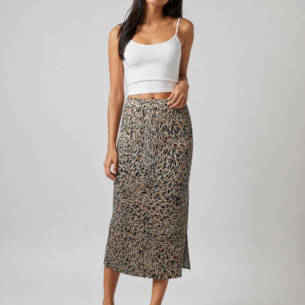 Ladies Leopard Print Midi Skirt With Side Split