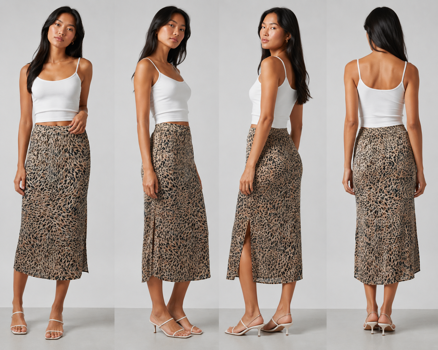 Women's midi pencil skirt with animal print – elastic waistband, lightweight fabric, and a flattering slim fit ideal for casual or evening wear.