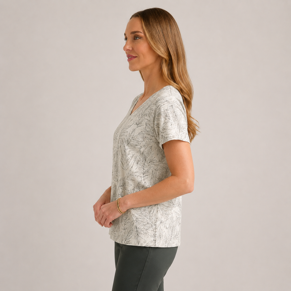 Ladies Sage Leaf Print V-Neck Top