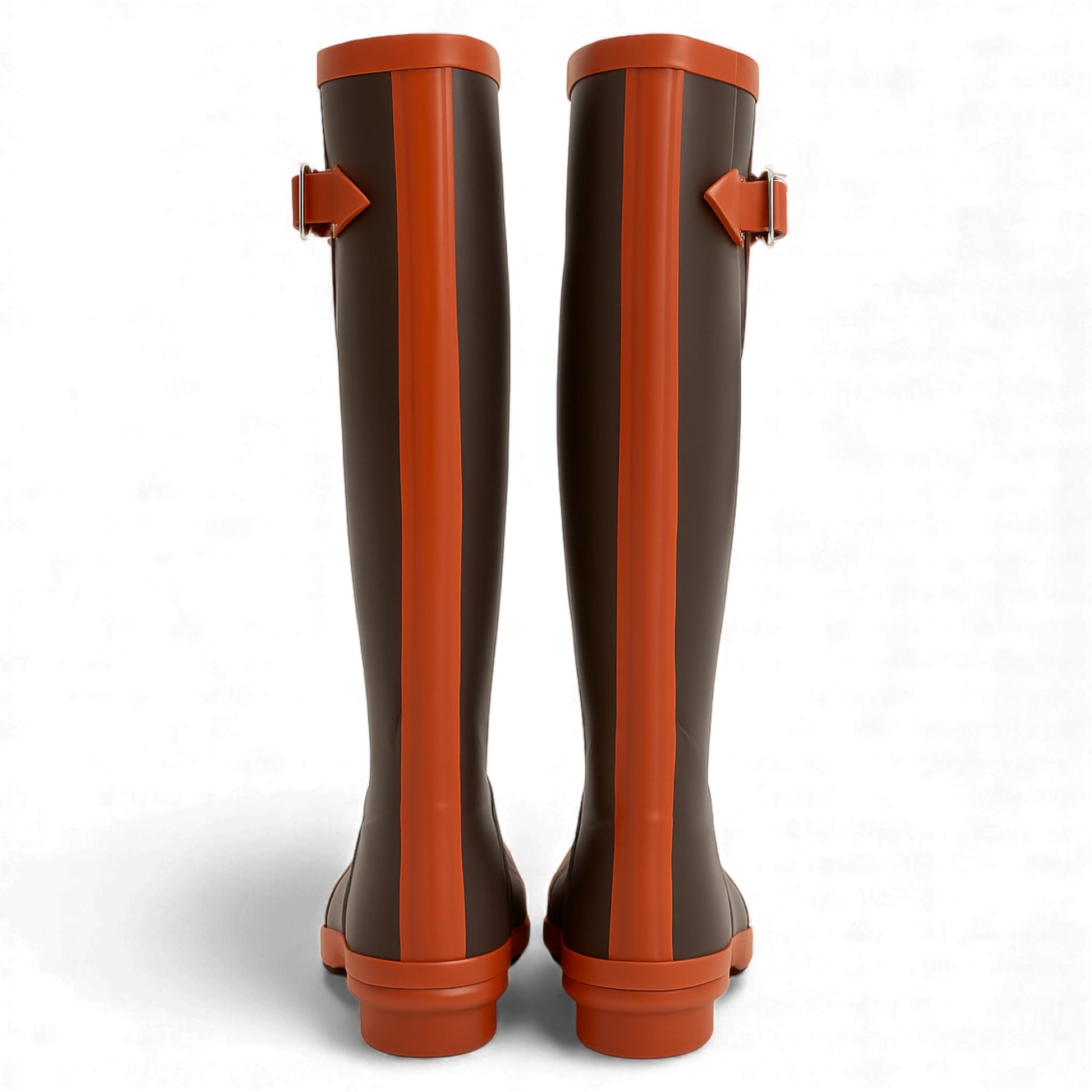Ladies Tayberry brown and orange waterproof Wellington boots with adjustable side buckle and rubber sole