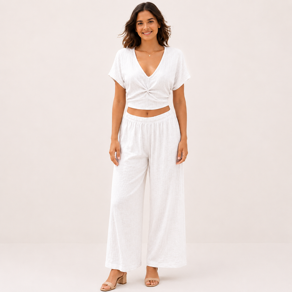 Ladies Textured Two-Piece Summer Co-Ord Set