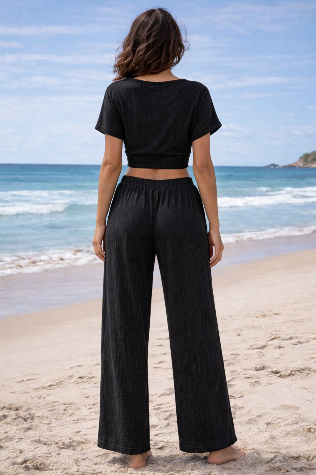 Womens Textured Co Ord Set Wide Leg Lounge Set Summer Holiday Outfit