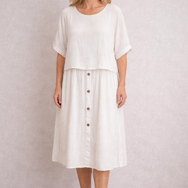 Ladies Textured Layered Button Front Midi Dress