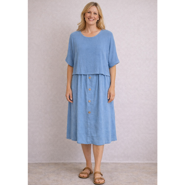 Ladies Textured Layered Button Front Midi Dress