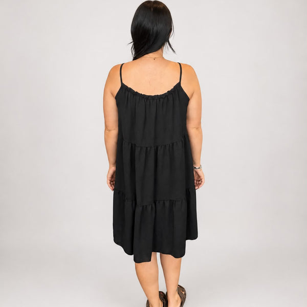 Ladies Tiered Sleeveless Dress (Black)