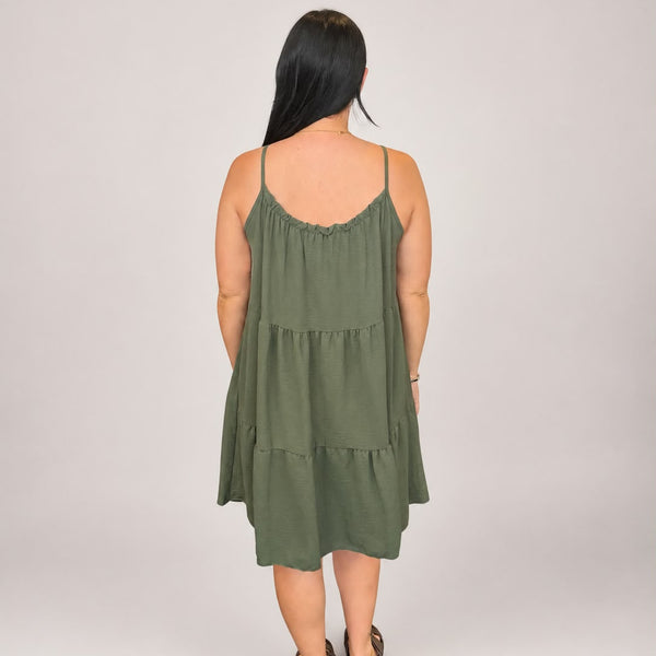 Ladies Tiered Sleeveless Dress (Khaki)