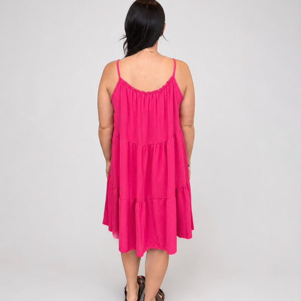 Ladies Tiered Sleeveless Dress (Pink)