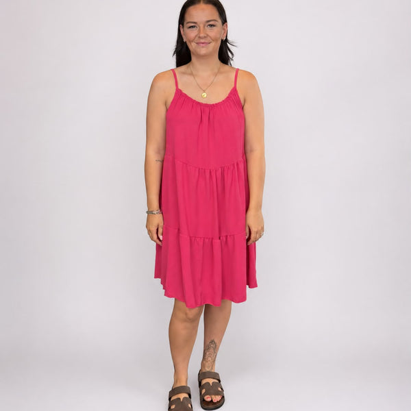 Ladies Tiered Sleeveless Dress (Pink)