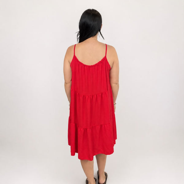 Ladies Tiered Sleeveless Dress (Red)