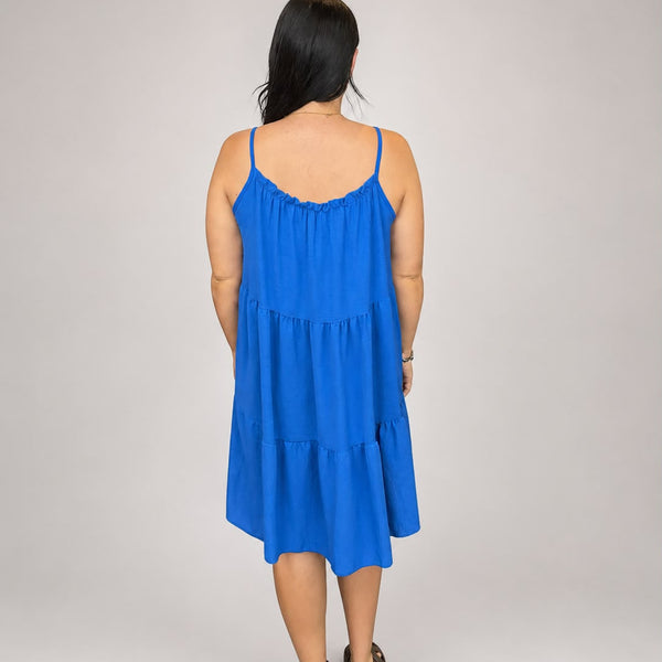 Ladies Tiered Sleeveless Dress (Royal Blue)
