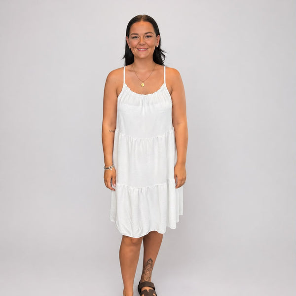Ladies Tiered Sleeveless Dress (White)