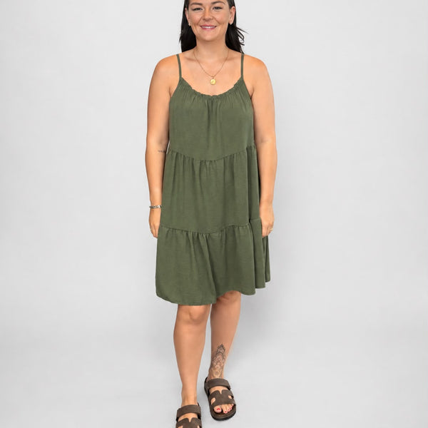 Ladies Tiered Sleeveless Dress (Khaki)