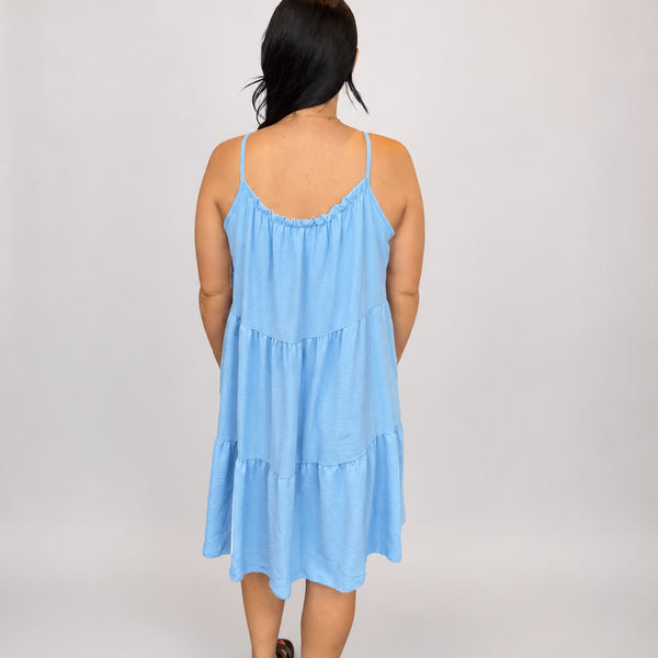 Ladies Tiered Sleeveless Dress (Light Blue)