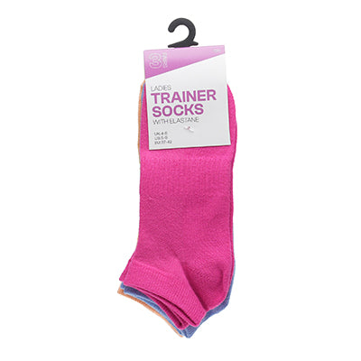 Ladies pastel trainer socks 3 pack plain low cut ankle socks