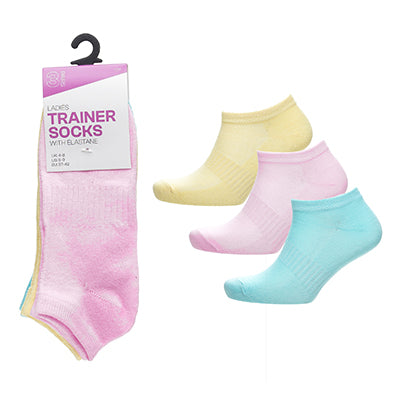 Ladies pastel trainer socks 3 pack plain low cut ankle socks