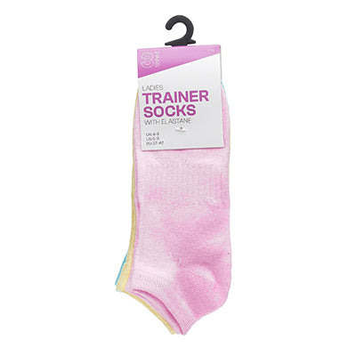 Ladies pastel trainer socks 3 pack plain low cut ankle socks
