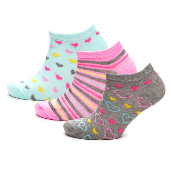 Ladies Heart & Stripe Trainer Socks – 3 Pack