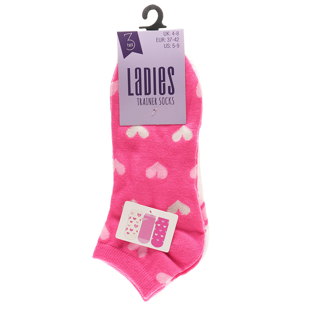 Ladies heart pattern trainer socks 3 pack low cut ankle socks
