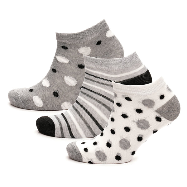 Ladies Stripe & Polka Dot Trainer Socks – 3 Pack