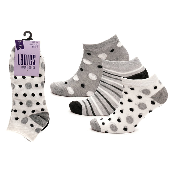 Ladies Stripe & Polka Dot Trainer Socks – 3 Pack