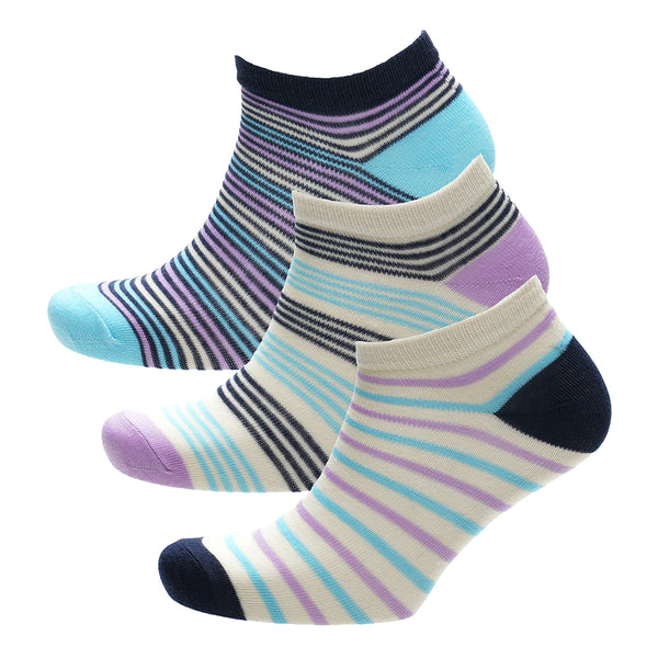 Ladies Multi Striped Trainer Socks – 3 Pack