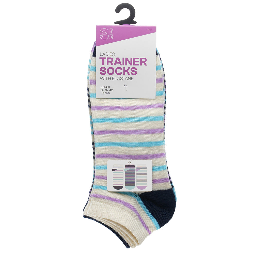 Ladies striped trainer socks 3 pack low cut ankle socks