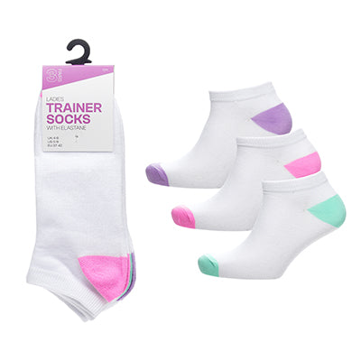 Ladies 3 Pack White / Pastel Trainer Socks