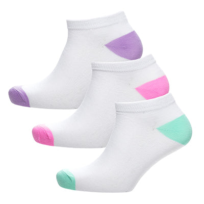 Ladies ankle trainer socks 3 pack white with soft pastel accents
