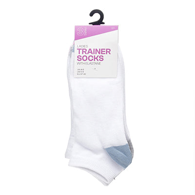 Ladies ankle trainer socks 3 pack white with soft pastel accents