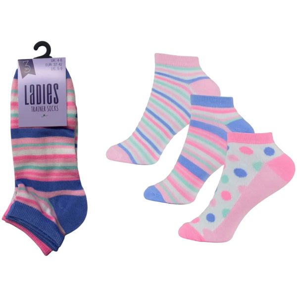 Ladies Multi Stripe & Polka Dot Trainer Socks – 3 Pack