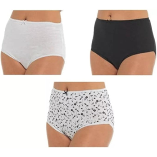 Ladies black and white mix cotton blend underwear full brief knickers multipack 3 pack