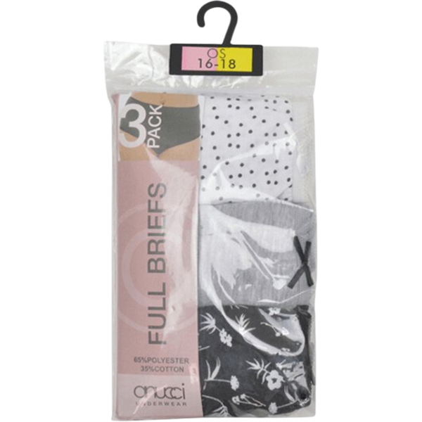 Ladies Printed Full Briefs - 3 Pack