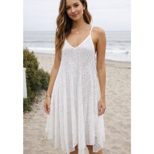 Ladies White Relaxed Fit Lace Dress