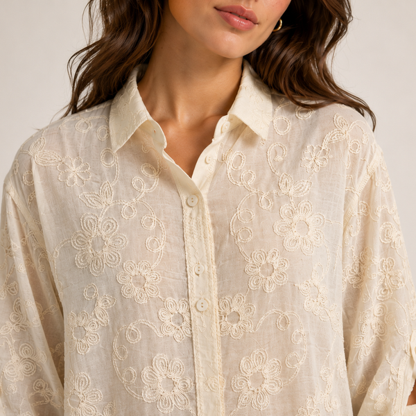 Ladies Willow Beige Floral Embroidered Blouse