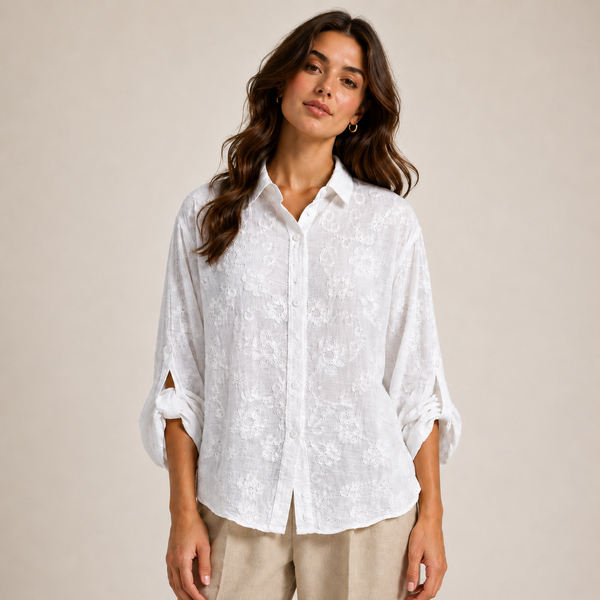 Ladies Willow White Floral Embroidered Blouse