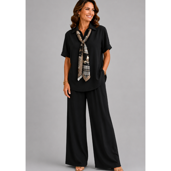 Lavinia Italian Scarf Detail Co-Ord Set (Black)