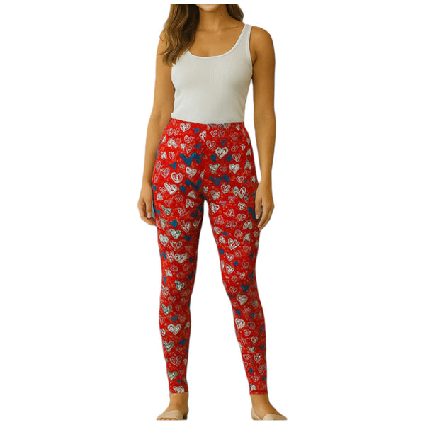 Ladies Magic Stretch Fit Heart Print Leggings