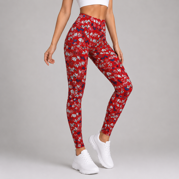 Ladies Magic Stretch Fit Heart Print Leggings