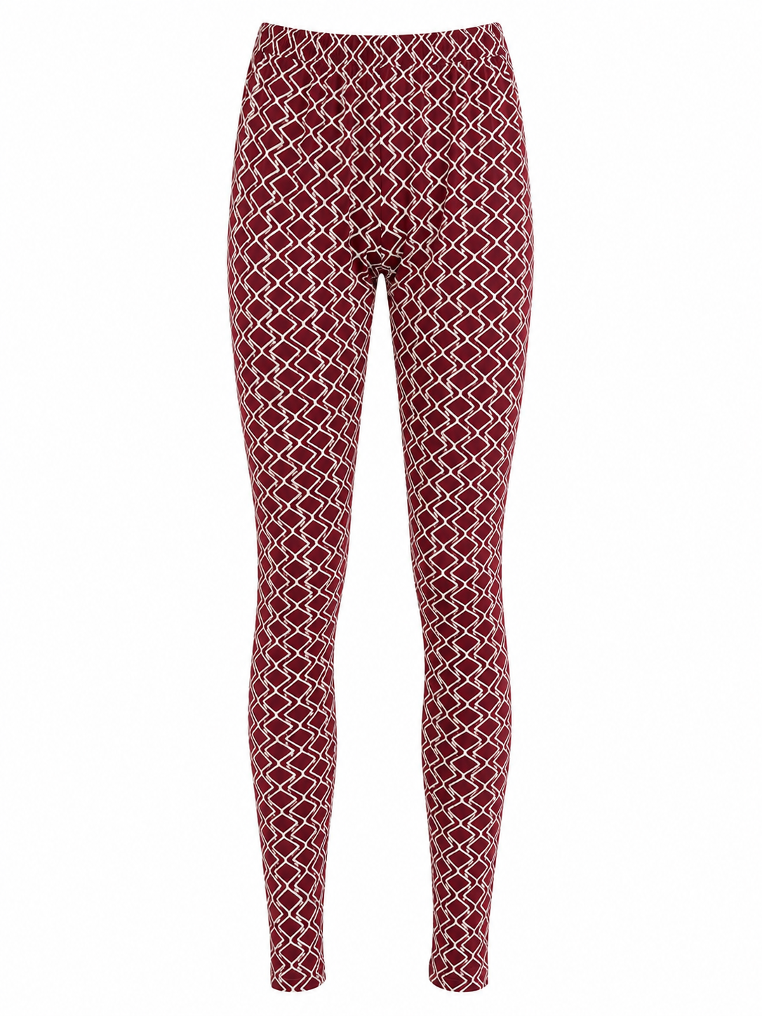 Ladies Geometric Print Leggings in Burgundy