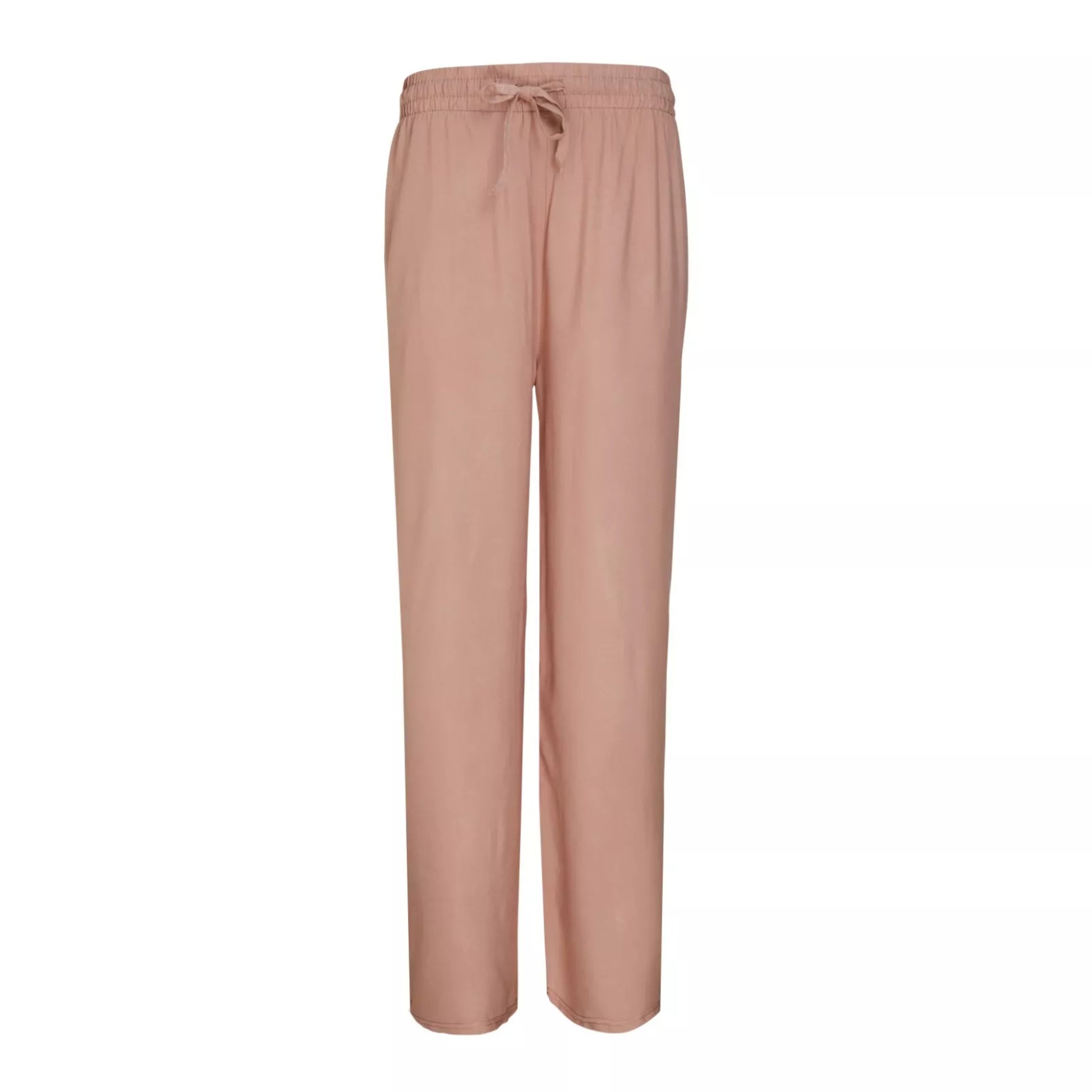 Ladies beige palazzo harem trousers with elastic waistband and drawstring – lightweight wide leg summer pants