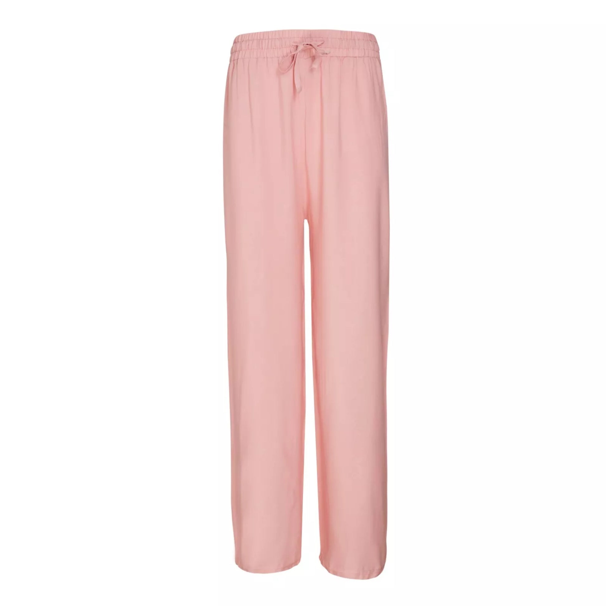 Ladies dusky pink palazzo harem trousers with elastic waistband and drawstring – lightweight wide leg summer pants