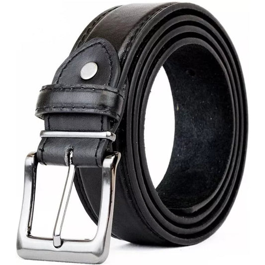 Men's high quality genuine black leather belt 1.25 inch width with silver buckle