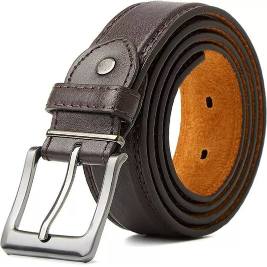 Men's high quality genuine brown leather belt 1.25 inch width with silver buckle