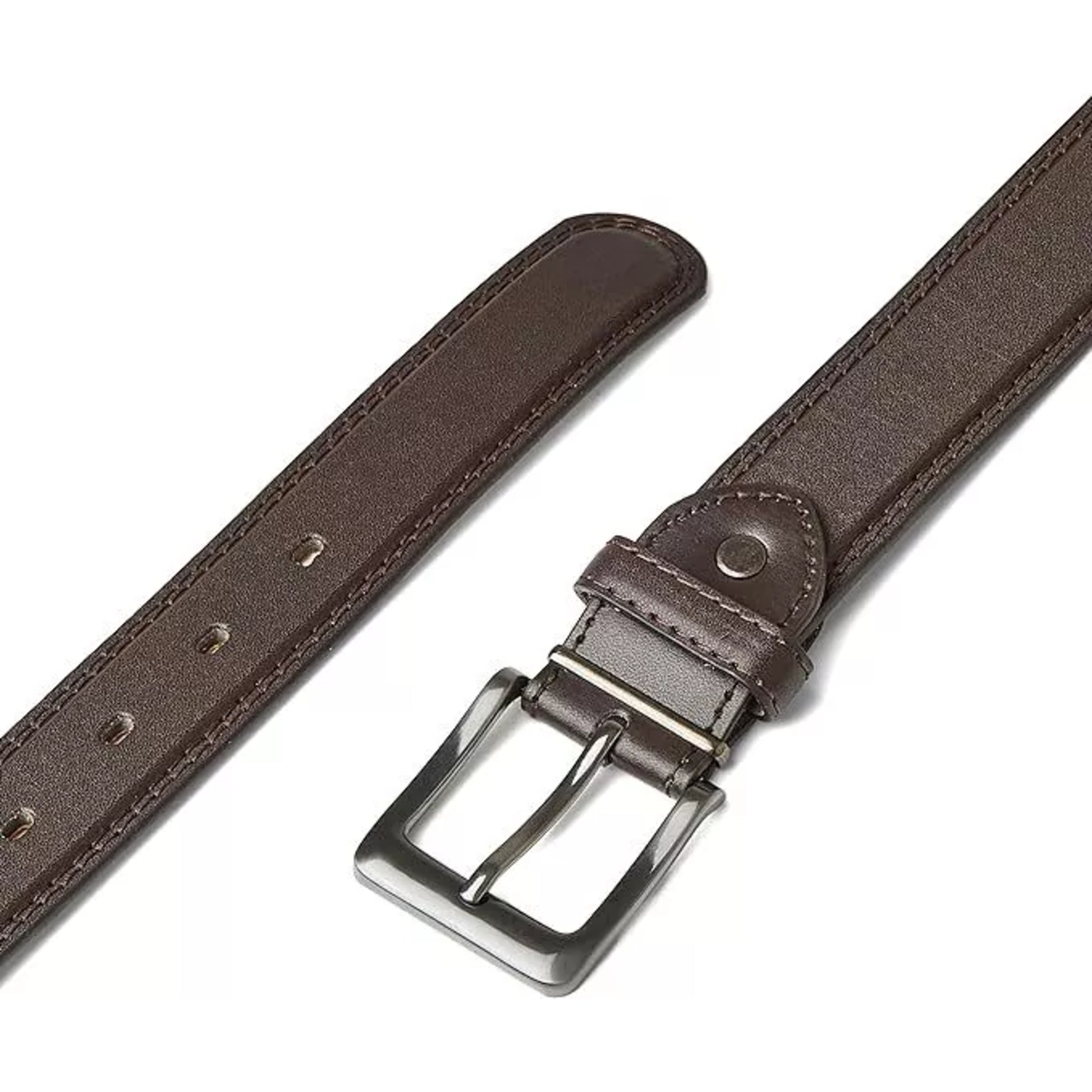 Men's high quality genuine brown leather belt 1.25 inch width with silver buckle