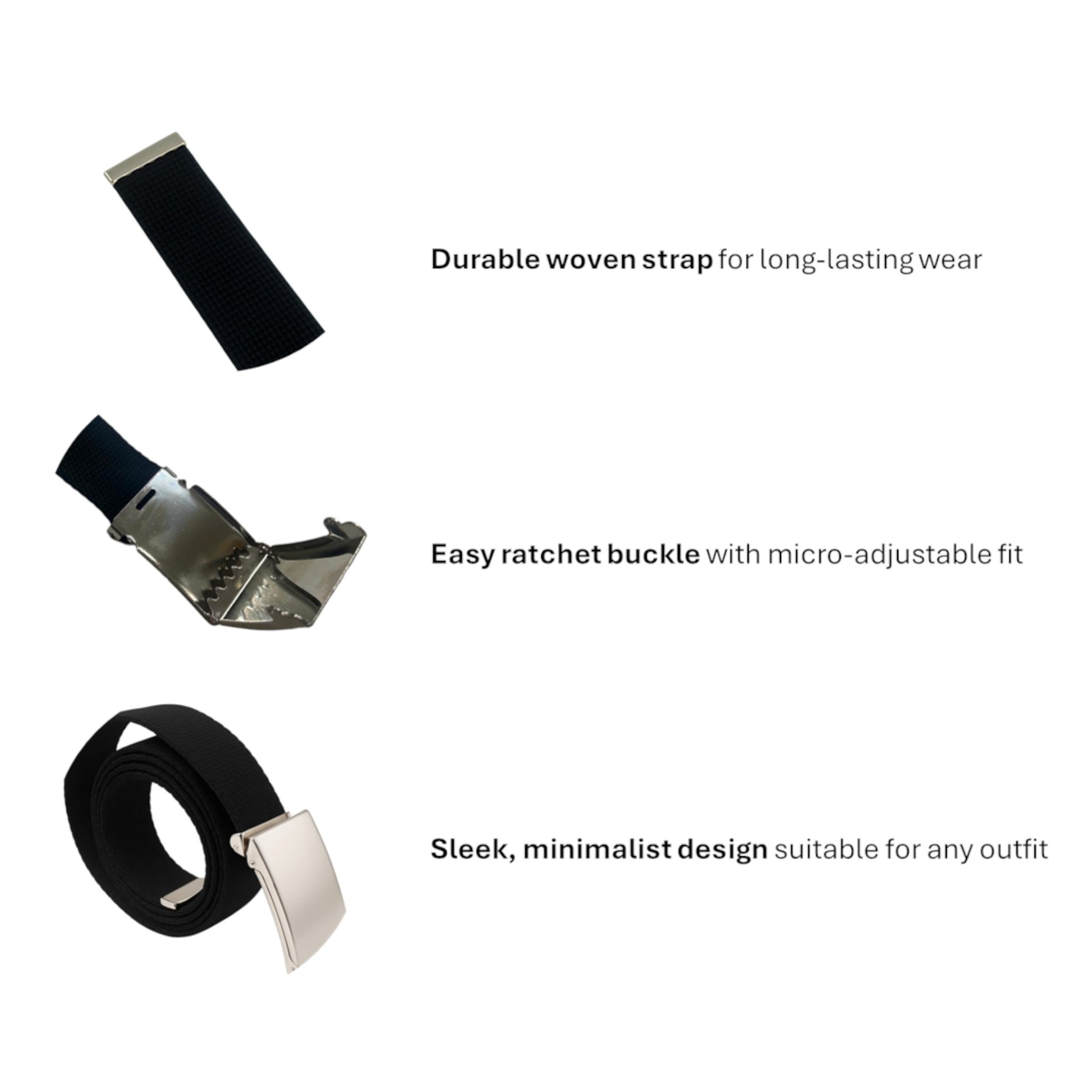 Nicky Adams black or navy ratchet buckle belt with silver buckle