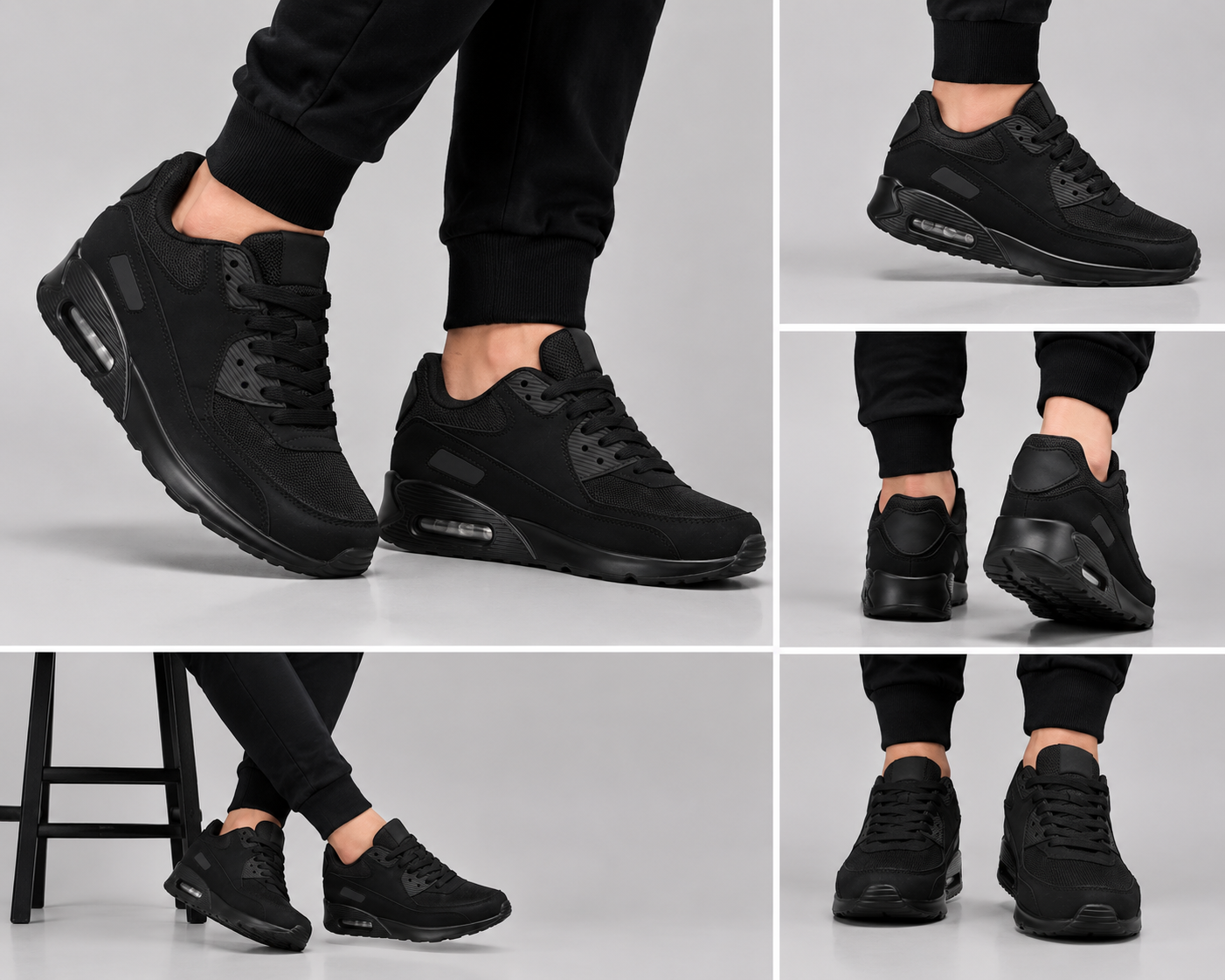 Mens Air Cushion Trainers Black Running Walking Sports Gym Casual Shoes