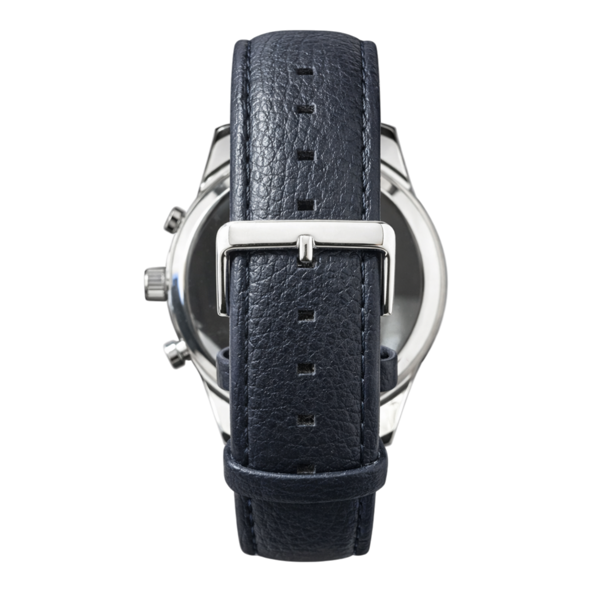 Bellfield men’s watch with white textured dial, blue numerals, sub-dials, and navy strap