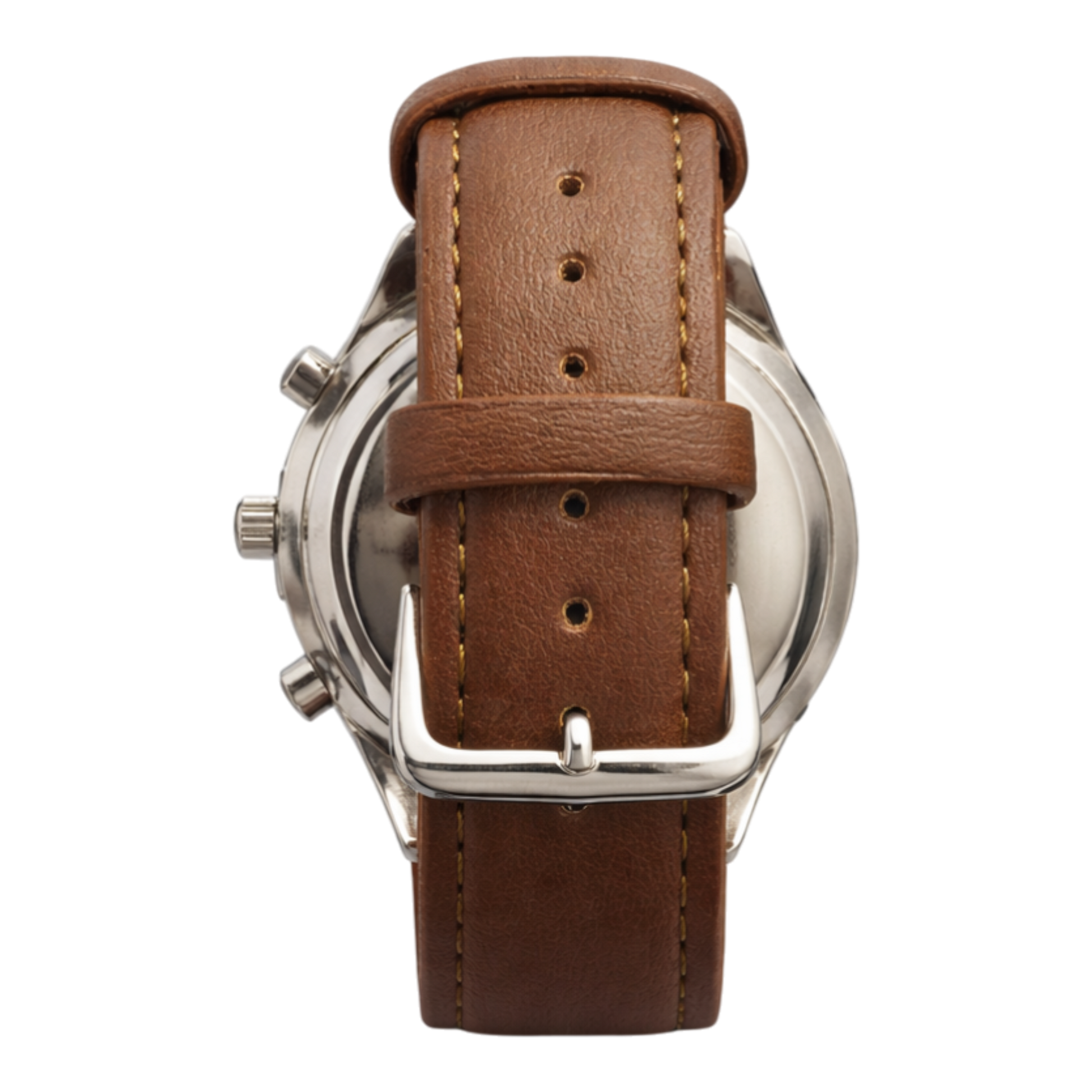 Brave Soul brown chronograph watch with silver case and brown leather look strap